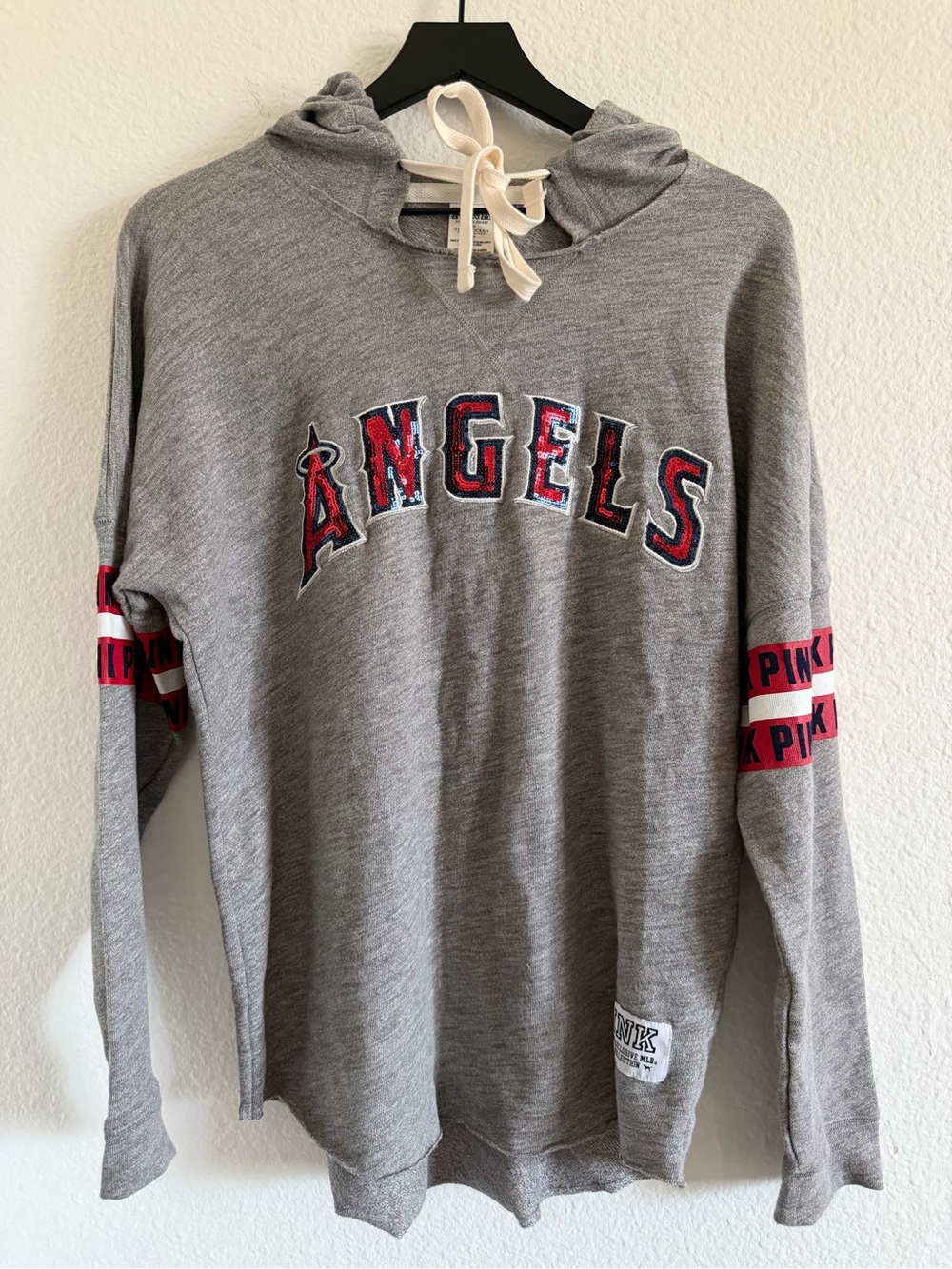 PINK victoria's secret angels' hooded pullover with red accent
